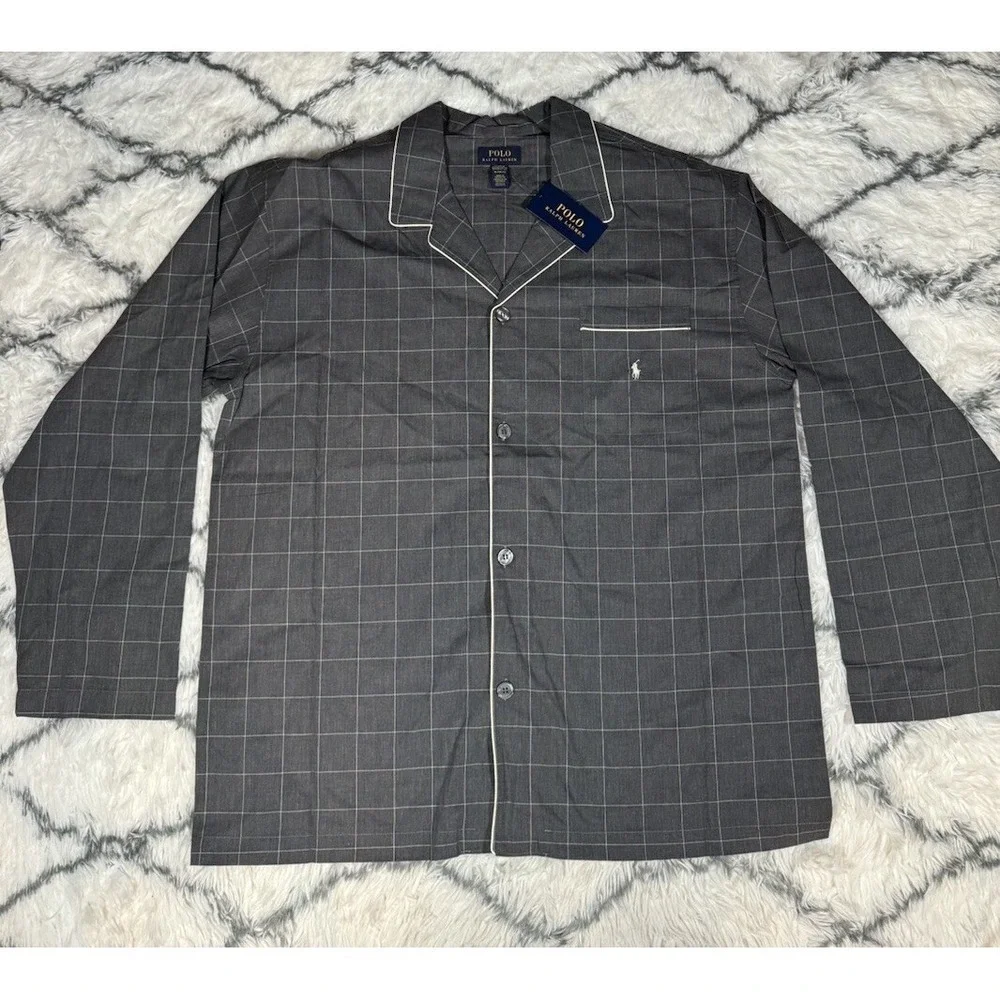 POLO RALPH LAUREN Plaid Pajama Sleep Shirt PJ Sleepwear Gray Men's XL *NEW* $55